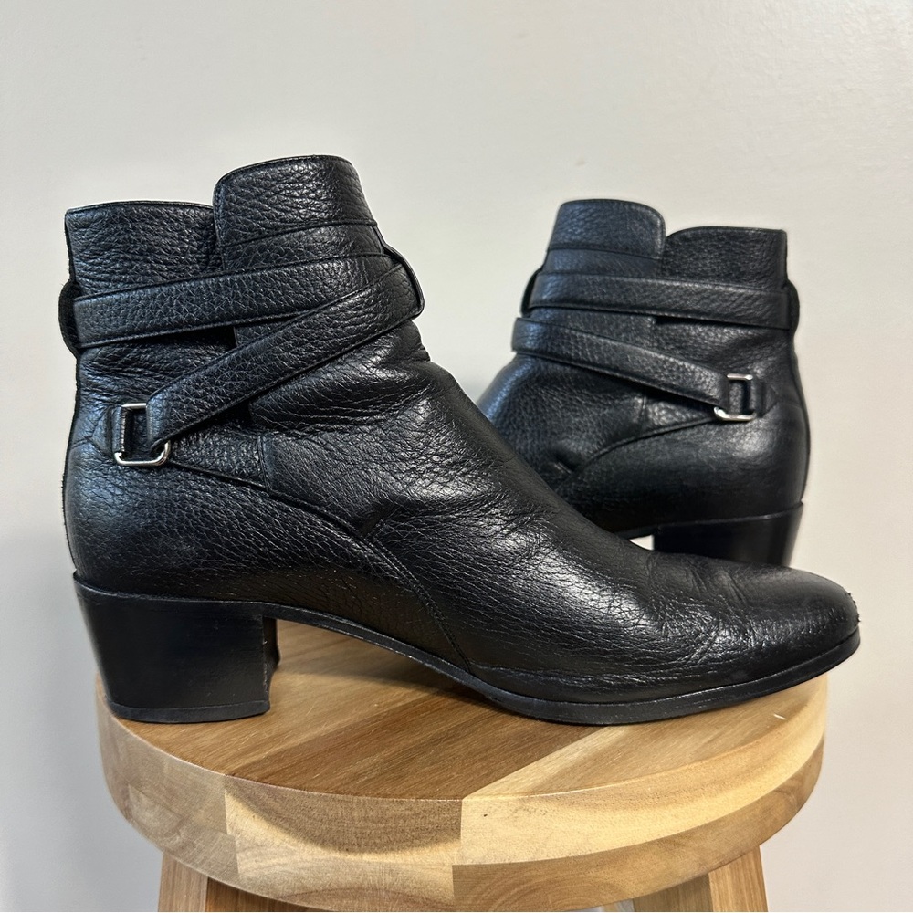 Saint Laurent “Blake” jodhpur ankle boot in black pebbled leather